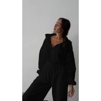 Жіночий флісовий комбінезон чорного кольору 29802