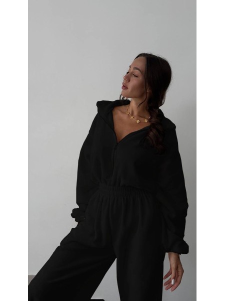 Женский флисовый комбинезон черного цвета 29802