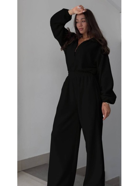 Женский флисовый комбинезон черного цвета 29802