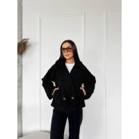 Жіноча коротка шуба з букле чорного кольору 29807