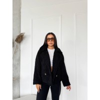 Жіноча коротка шуба з букле чорного кольору 29807