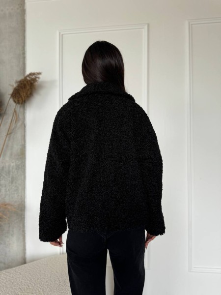 Жіноча коротка шуба з букле чорного кольору 29807