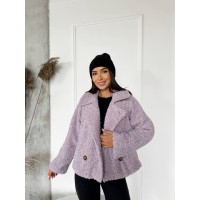 Жіноча коротка шуба з букле лiлового кольору 29809
