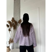 Жіноча коротка шуба з букле лiлового кольору 29809