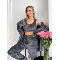 Женский теплый костюм 3-ка для дома графитового цвета 29818