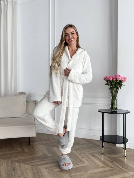 Жіночий теплий костюм 3-ка для дому молочного кольору 29819