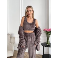 Жіночий теплий костюм 3-ка для дому кавового кольору 29820