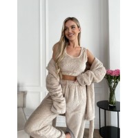Женский теплый костюм 3-ка для дома бежевого цвета 29821