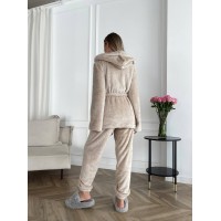 Женский теплый костюм 3-ка для дома бежевого цвета 29821