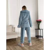 Женский теплый костюм 3-ка для дома голубого цвета 29822