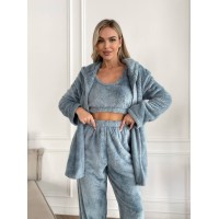 Женский теплый костюм 3-ка для дома голубого цвета 29822