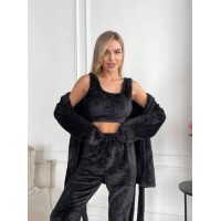 Жіночий теплий костюм 3-ка для дому чорного кольору 29823