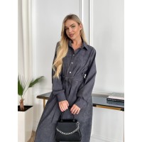 Жіноча сукня міді на ґудзиках графітового кольору 29824