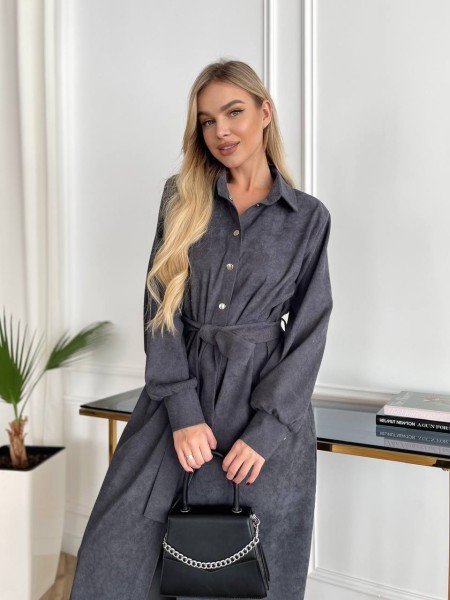 Жіноча сукня міді на ґудзиках графітового кольору 29824