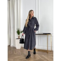 Жіноча сукня міді на ґудзиках графітового кольору 29824