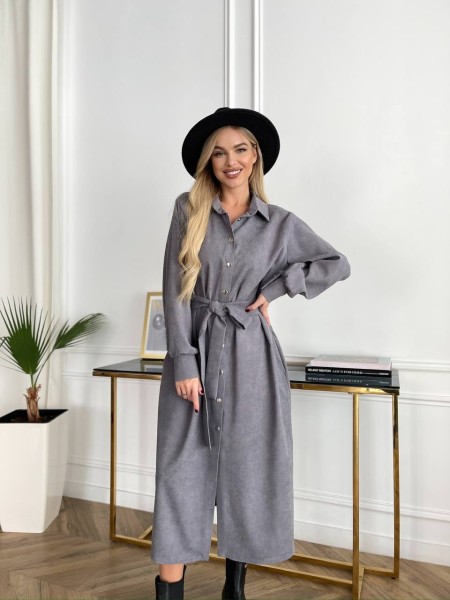 Жіноча сукня міді на ґудзиках сірого кольору 29825