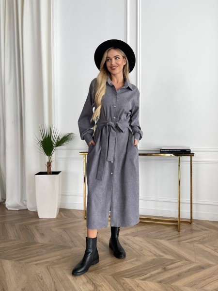 Жіноча сукня міді на ґудзиках сірого кольору 29825