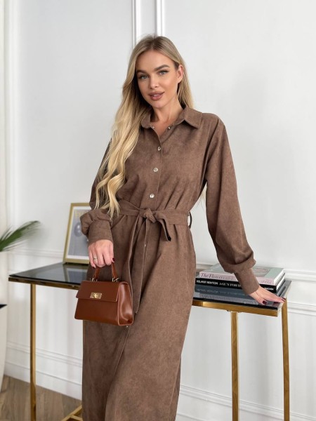 Жіноча сукня міді на ґудзиках кавового кольору 29827