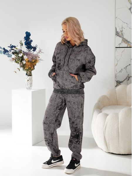Женский спортивный костюм на флисе серого цвета 29851