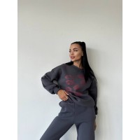 Жіночий світшот на флісі з принтом сірого кольору 29874