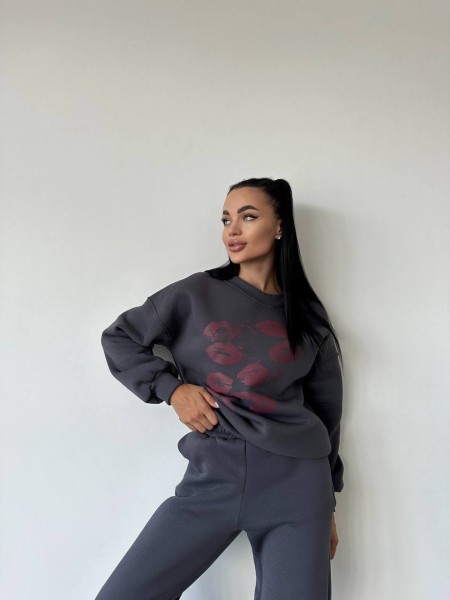 Жіночий світшот на флісі з принтом сірого кольору 29874