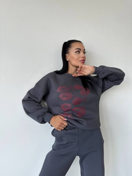 Жіночий світшот на флісі з принтом сірого кольору 29874