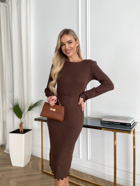 Тепла сукня міді в рубчик коричневого кольору 29877