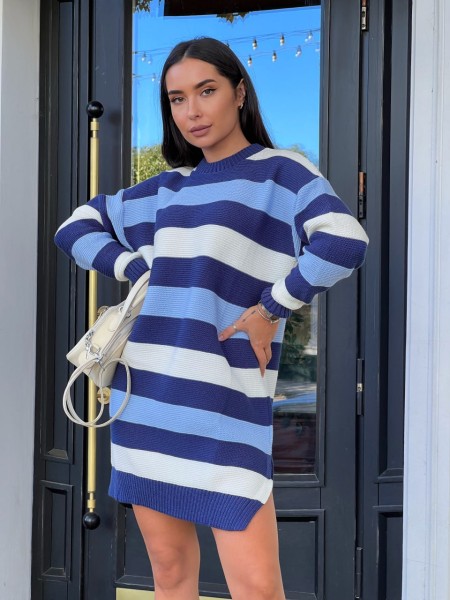Вязаное платье в полоску синего цвета 29894