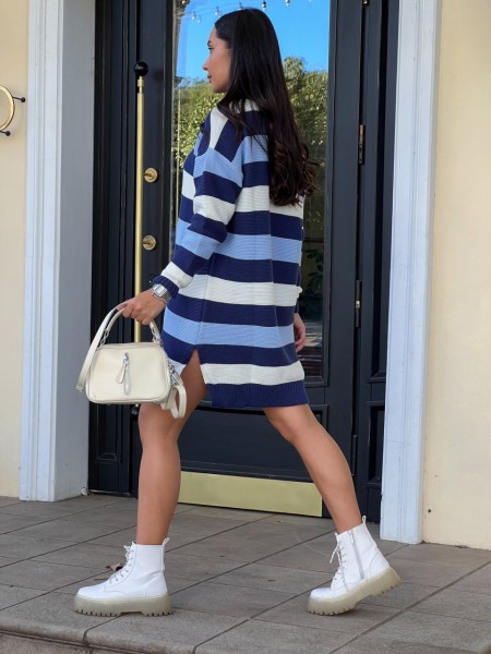 Вязаное платье в полоску синего цвета 29894