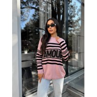 Подовжений жіночий светр із написом рожевого кольору 29903