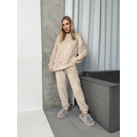 Женский костюм для дома из махры бежевого цвета 29908