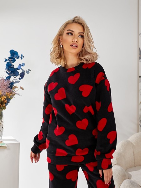 Жіночий домашній комплект із флісу чорного кольору 29912