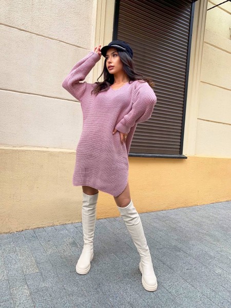 Вязаное платье-туника пудрового цвета 29940