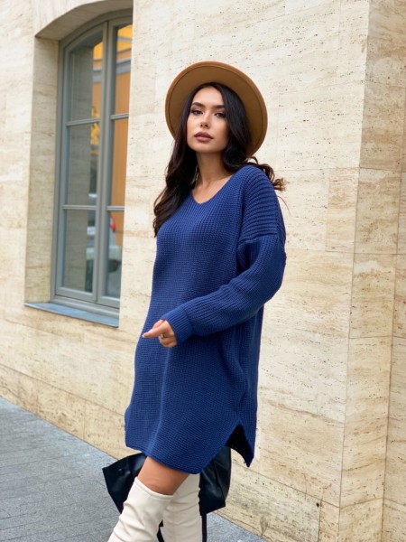 Вязаное платье-туника синего цвета 29943