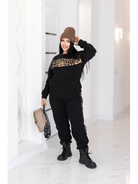 Прогулянковий флісовий костюм із леопардовими вставками коричневого кольору 29945
