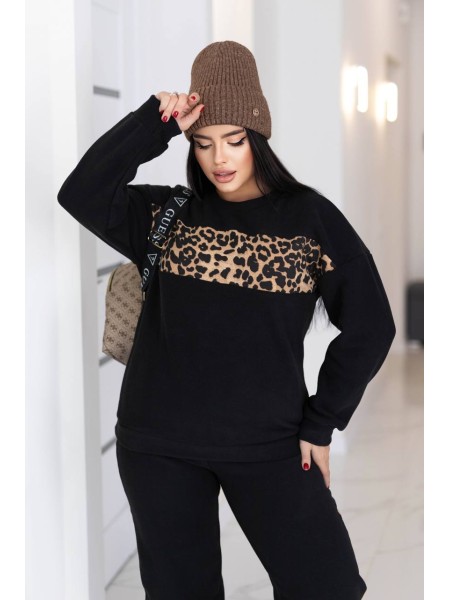 Прогулянковий флісовий костюм із леопардовими вставками коричневого кольору 29945