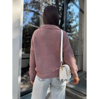 Жіноча кофта з відкладеним коміром пудрового кольору 29956