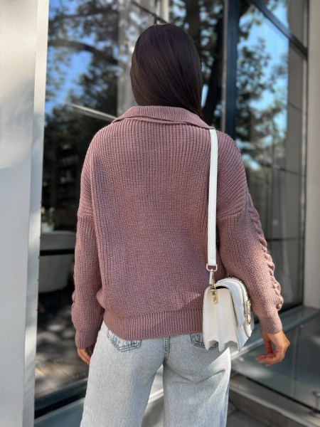 Жіноча кофта з відкладеним коміром пудрового кольору 29956