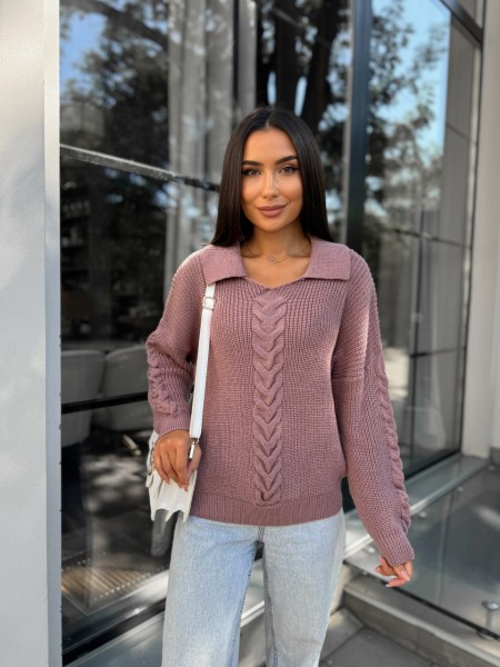 Жіноча кофта з відкладеним коміром пудрового кольору 29956