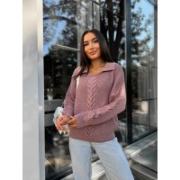 Жіноча кофта з відкладеним коміром пудрового кольору 29956
