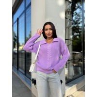 Жіноча кофта з відкладеним коміром бузкового кольору 29957