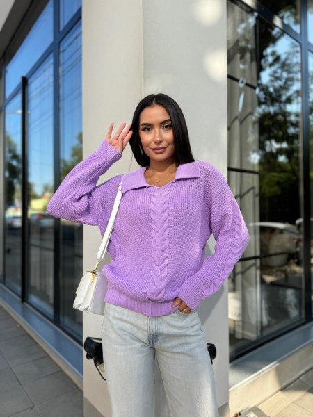 Жіноча кофта з відкладеним коміром бузкового кольору 29957