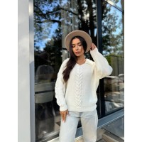 Жіноча кофта з відкладеним коміром молочного кольору 29958