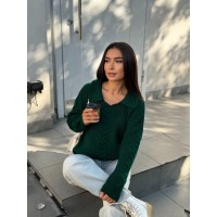 Жіноча кофта з відкладеним коміром зеленого кольору 29959