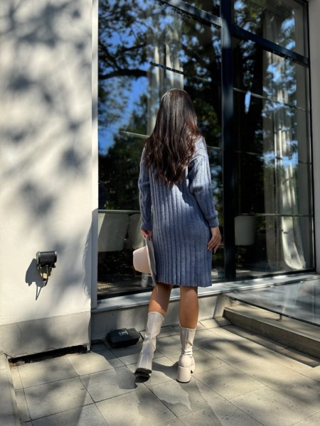 В'язана напіввовняна сукня синього кольору 29961