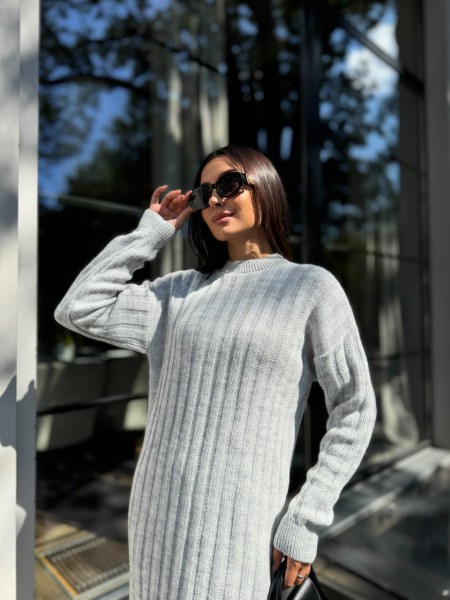 В'язана напіввовняна сукня сiрого кольору 29963