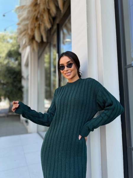 В'язана напіввовняна сукня зеленого кольору 29964
