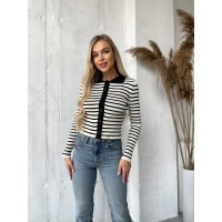 Короткий кардиган с пуговицами в полоску молочного цвета 29980