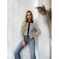 Короткий кардиган с пуговицами в полоску молочного цвета 29980