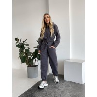 Теплий жіночий комбінезон із вушками графітового кольору 29989